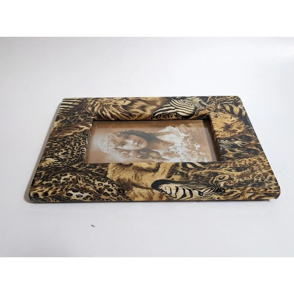 Vintage‎ 1990's Safari Animal Picture Frame Lion Zebra Leopard Print 9.5x7.5
